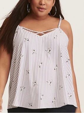Torrid Gray and White Striped Spaghetti Strap Tank with Tiny Print